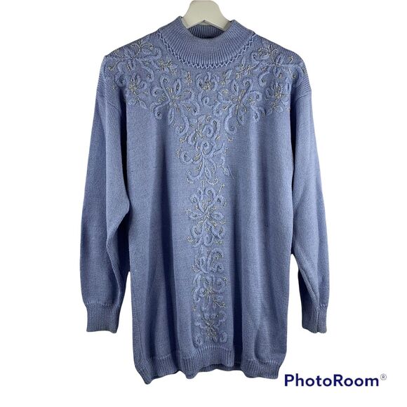 Jaclyn Smith Sweaters - Vintage Sz M Sweater Jaclyn Smith Beaded Metallic Mock Neck‎ Long Sleeve Women’s